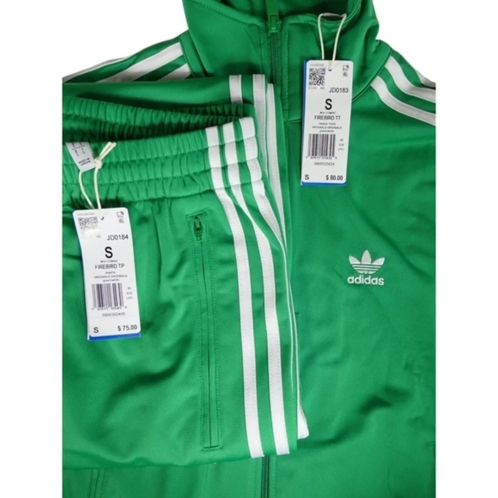 Adidas Men's Green White Two Piece Tracksuit Small Jacket JD0183 Pants JD0184
